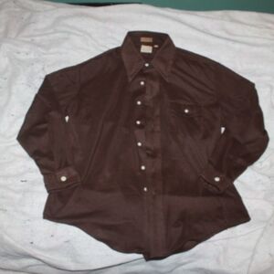 Vintage Envoy Dark Brown Mens Long Sleeve Button down Shirt Size XL 17-17 1/2